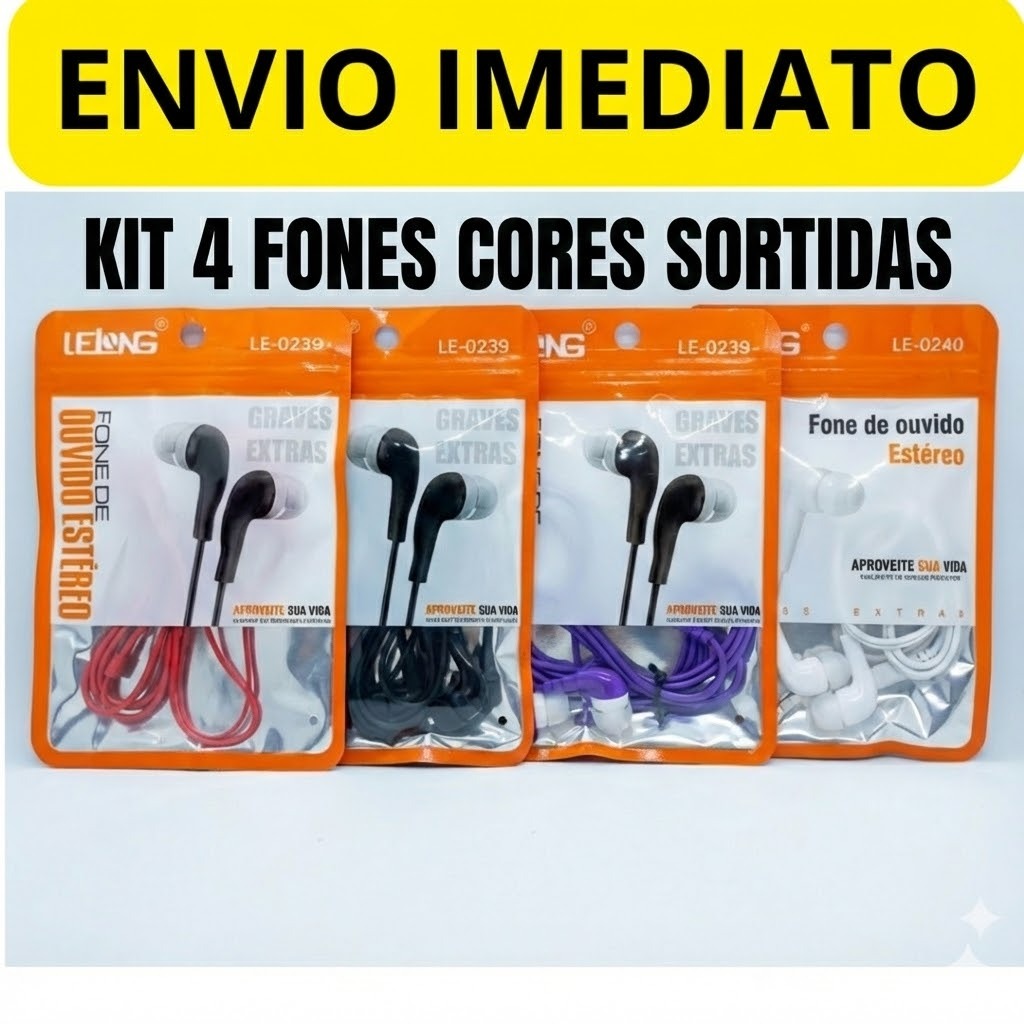 kit 4 Fones de ouvido com fio microfone estereo colorido android p2 celular e computador