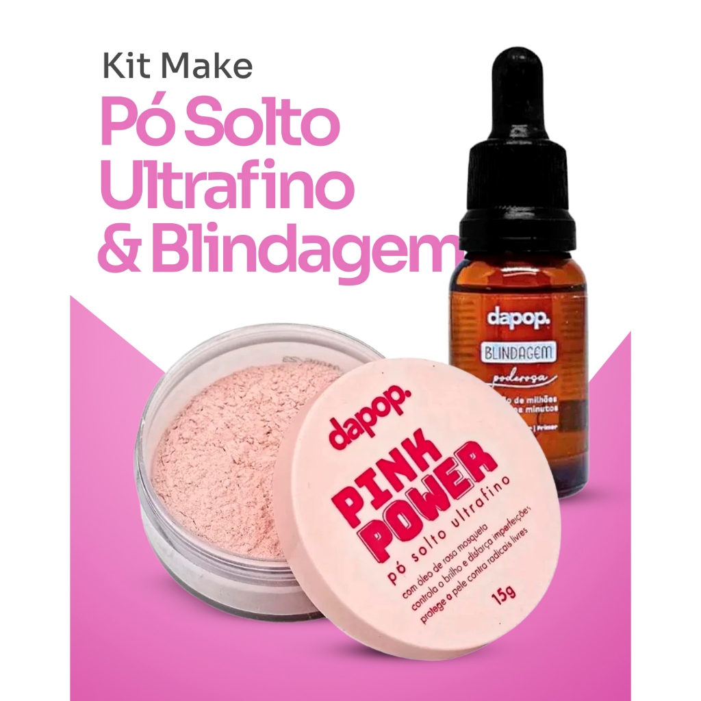 Kit Pó Solto Ultrafino Rosa Mosqueta Pink Power + Blindagem De Maquiagem