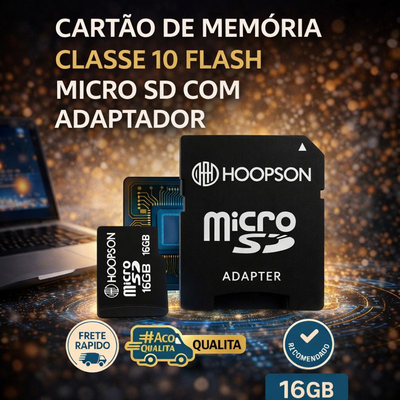 Cartão de Memória Micro SD 16GB Classe 10 com Adaptador Velocidade Rápida p/ celular Câmera Notebook