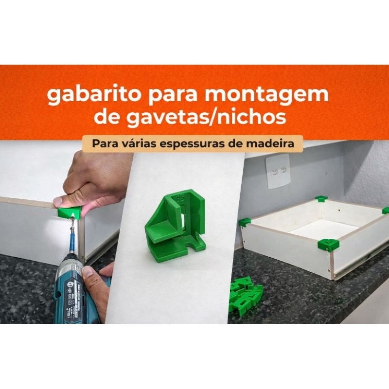 Gabarito 90 Graus Montagem Gavetas Nichos Plástico Verde Alinhador Marcenaria Kit 4 6 8 12