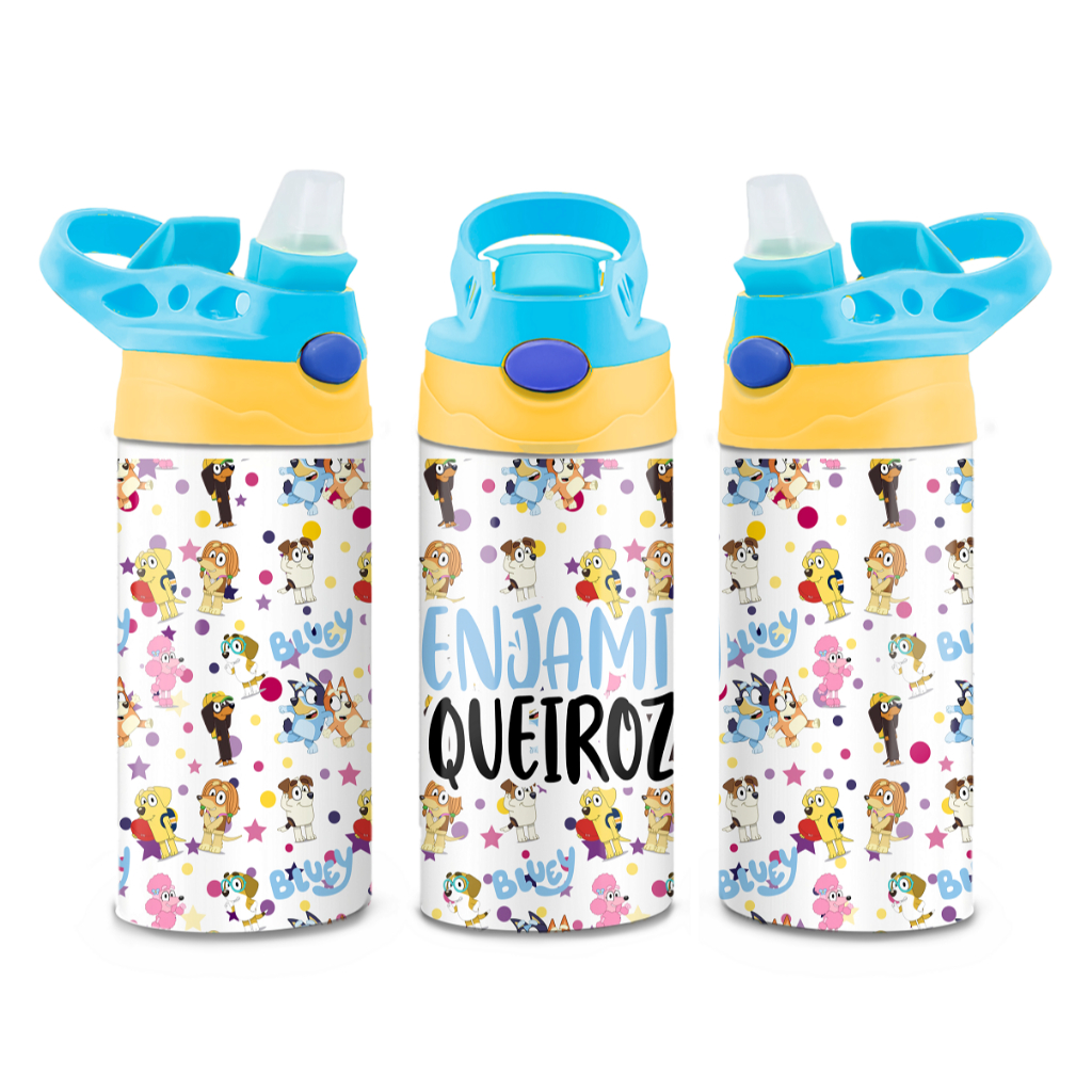 Squeeze Garrafa Infantil Bluey Volta às Aulas Personalizada Nome Escolar