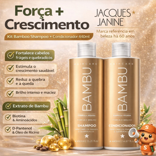Kit Jacques Janine Bamboo Shampoo + Condicionador 440ml | Força, Crescimento e Redução da Quebra em Oferta na Shopee