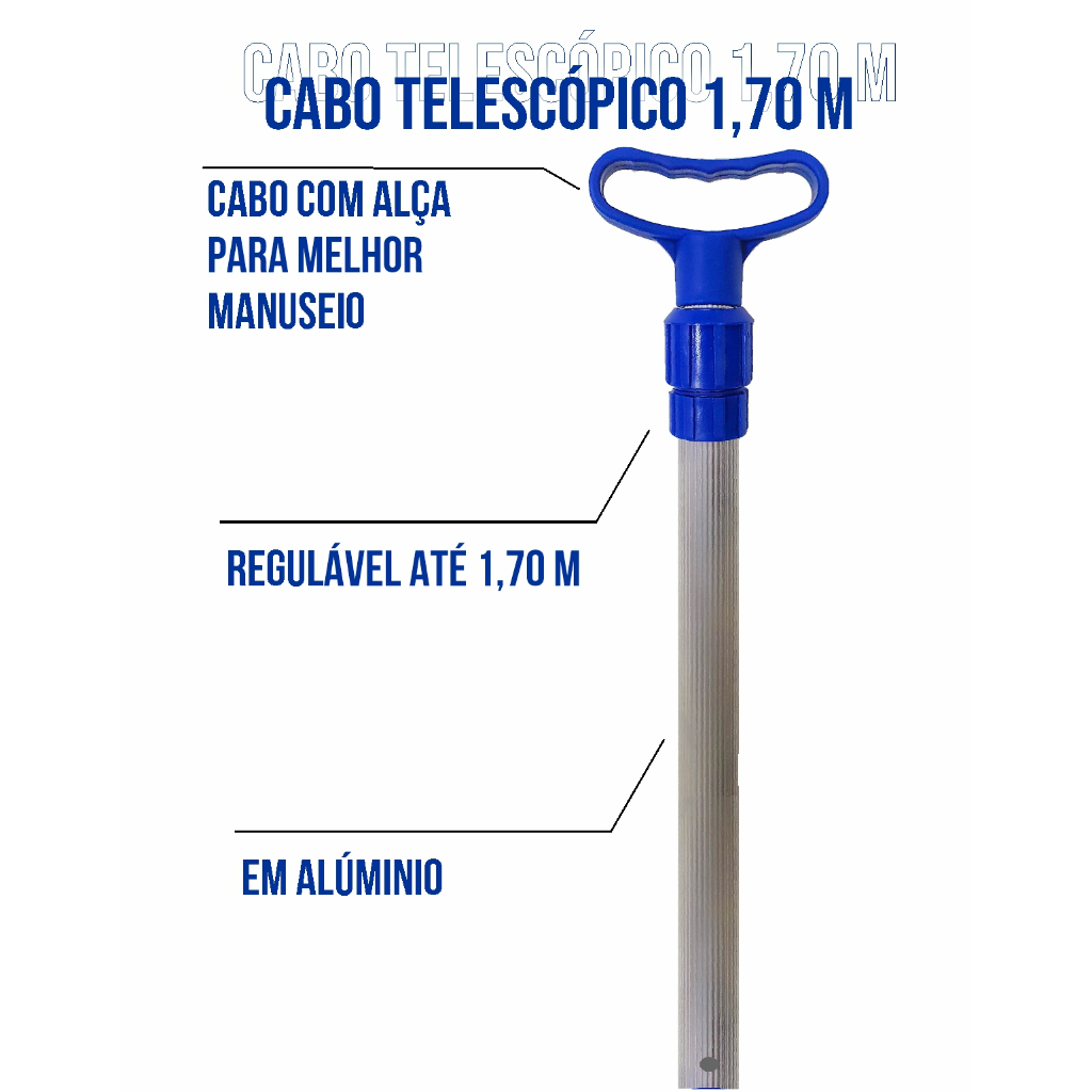 Cabo Extensor Alumínio Telescópio 1,70 M para Piscinas