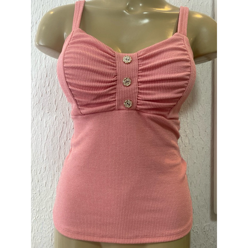 Blusa feminina de alcinha com bojo e detalhe em dourado.