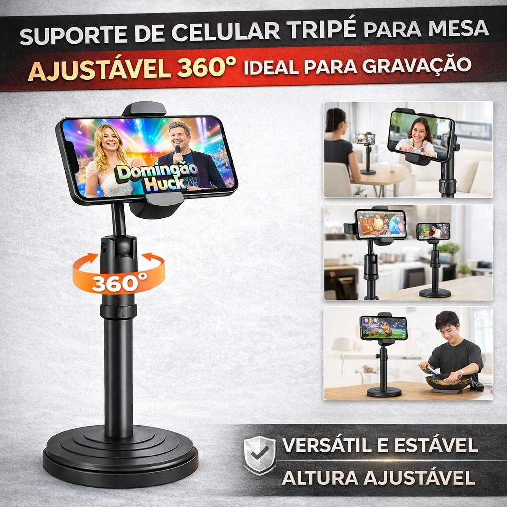 Suporte Celular Tripé De Mesa Para Gravar Vídeos YouTube Live E Tik Tok 360º Ajustável em Oferta na Shopee