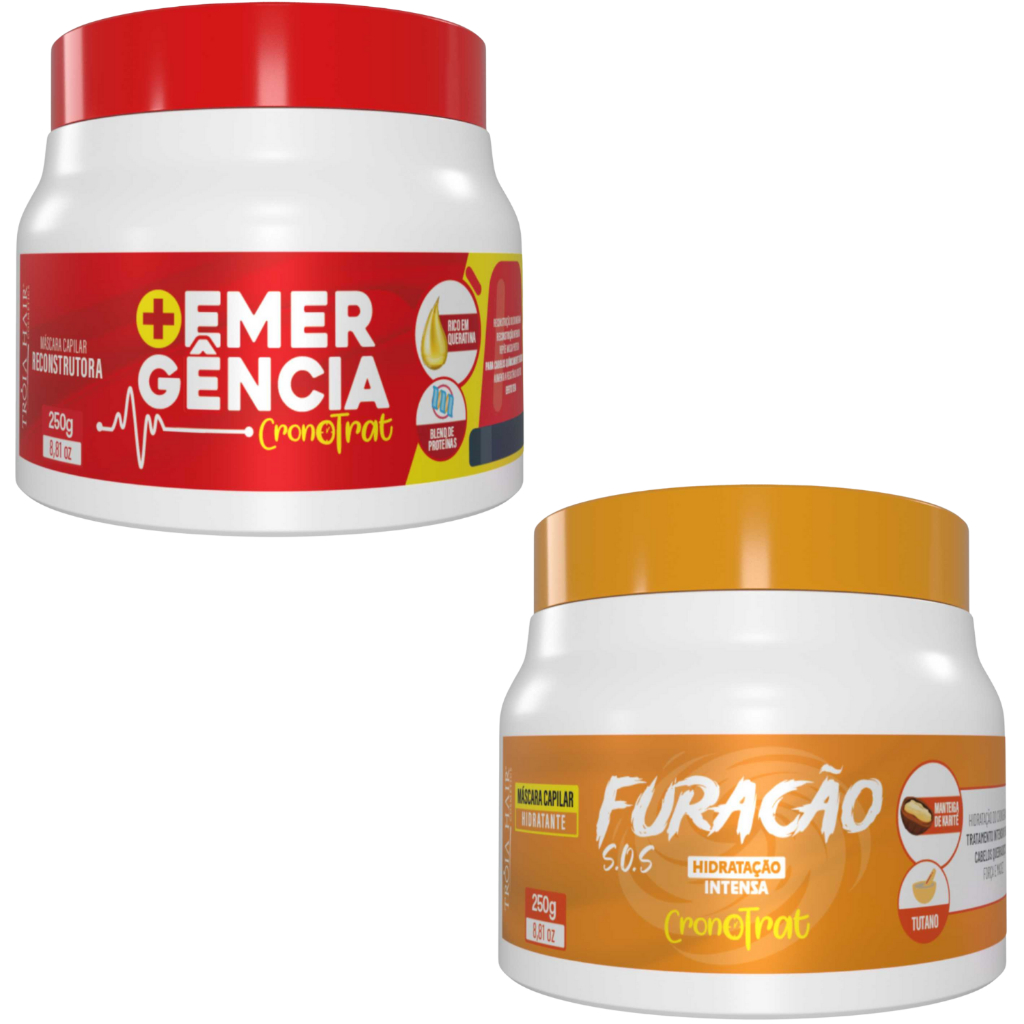 KIT EMERGÊNCIA + S.O.S FURACÃO 250G – MÁSCARAS DE RECONSTRUÇÃO E HIDRATAÇÃO PARA CABELOS DANIFICADOS