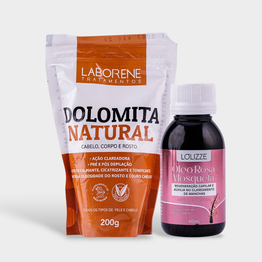 Kit Clareador Dolomita Natural + Óleo Rosa Mosqueta Clareador de Pele Para Corpo e Axilas 200g + 60ml Laborene Kit Clareador Dolomita Natural + Óleo Rosa Mosqueta Clareador de Pele Para Corpo e Axilas 200g + 60ml Laborene