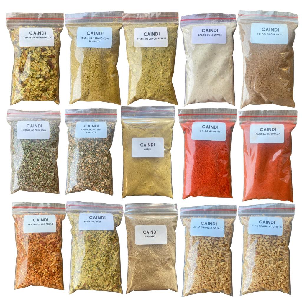 Até 45 Temperos Caindi Condimentos Especiarias Rende Muito Embalagem Vedada em Oferta na Shopee