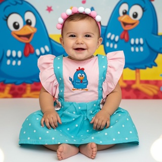 Romper Infantil Jardineira Galinha Pintadinha Bebe Menina Vestido  Fantasia + Arquinho em Oferta na Shopee