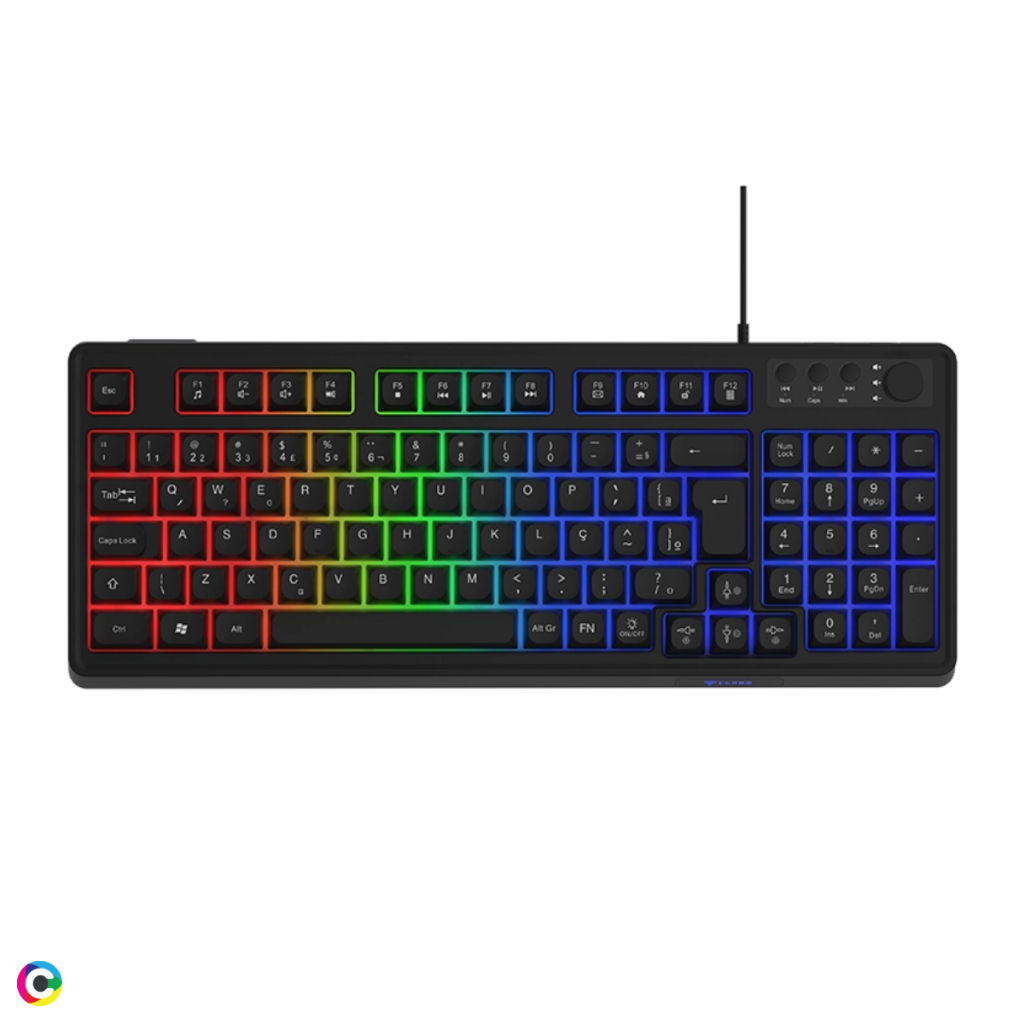 Teclado Gamer ABNT2 Português RGB Preto Zenn Qwerty Português Led Rainbow com Fio USB A