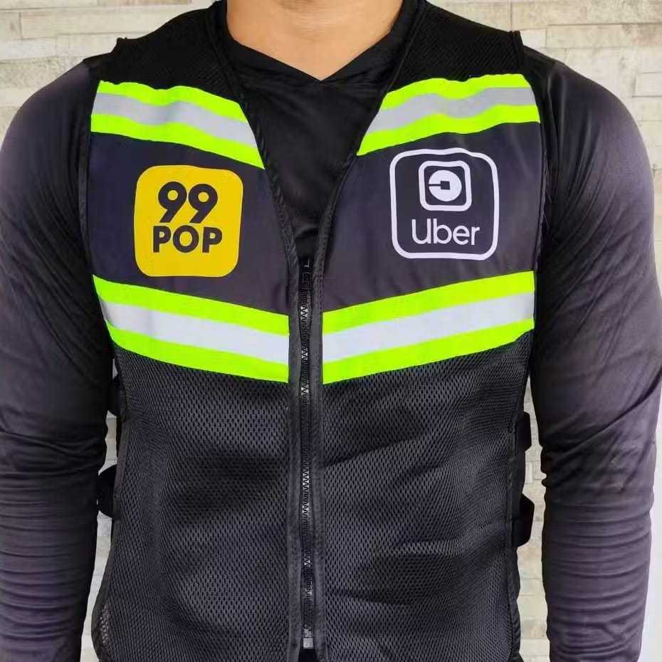 Imagem Colete Refletivo Uber 99 Pop Motoboy Mototaxista Segurança Noturna com Zíper e Faixas Luminosas
