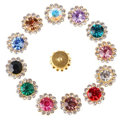 Kit 100 Chaton Flor de Strass 10mm Base Metal Aplique Laços Tiaras Artesanato Customização Decoração