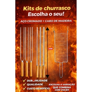 ESPETOS E GRELHA PARA CHURRASCO ESCOLHA SEU CONJUNTO em Oferta na Shopee