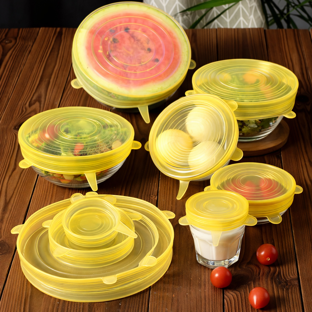 Kit 6 Tampas de Silicone Reutilizáveis Elásticas | Tampa Universal para Potes, Panelas e Tigelas