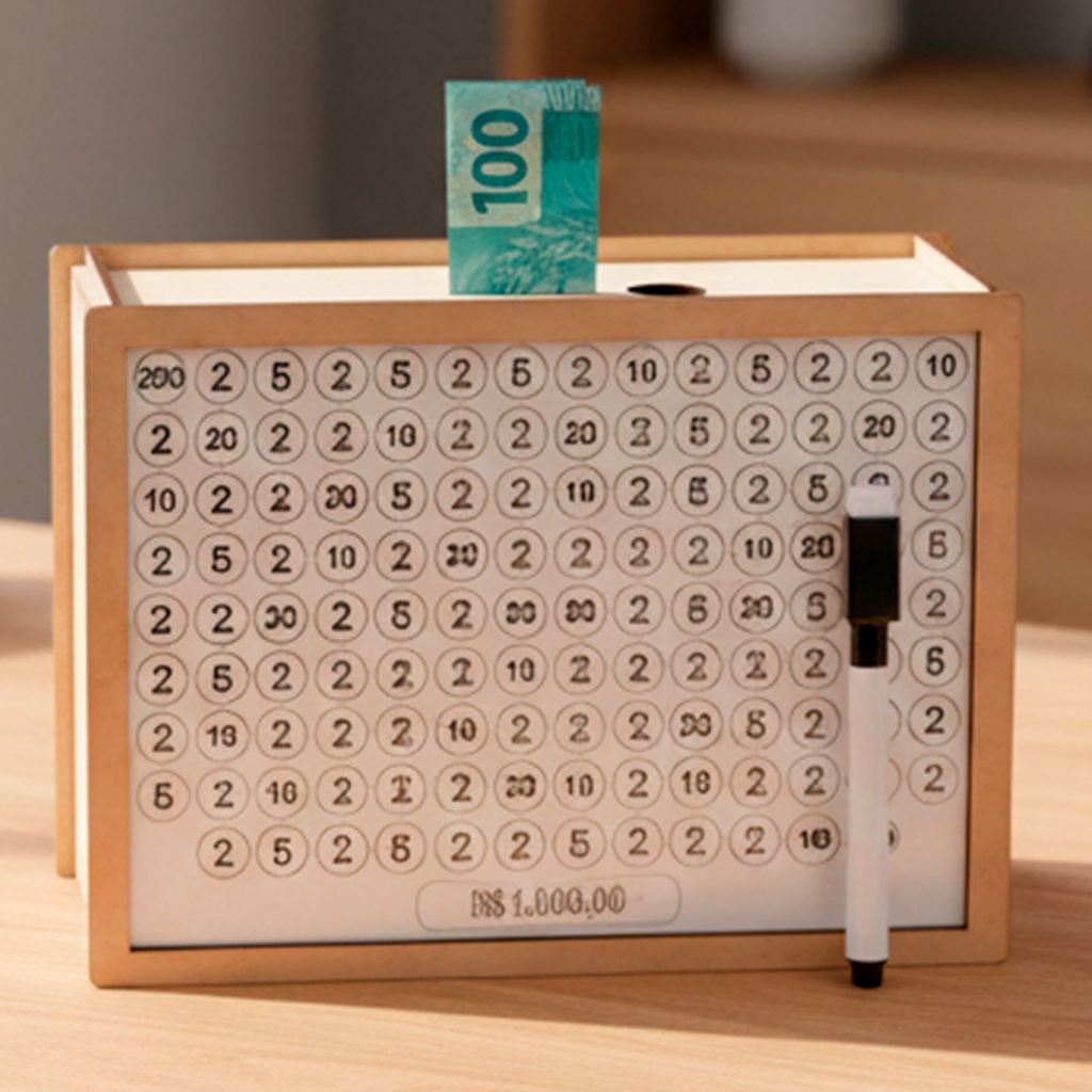 Cofre MDF Desafio Das Notas 10 Mil 5 Mil 1 Mil Com Caneta Caixa De Dinheiro Decorativa Organizadora Guardar Economias em Oferta na Shopee