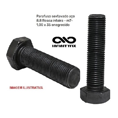 10 Parafuso sextavado aço 8.8 Rosca inteira - m7-1,00 x 35 enegrecido