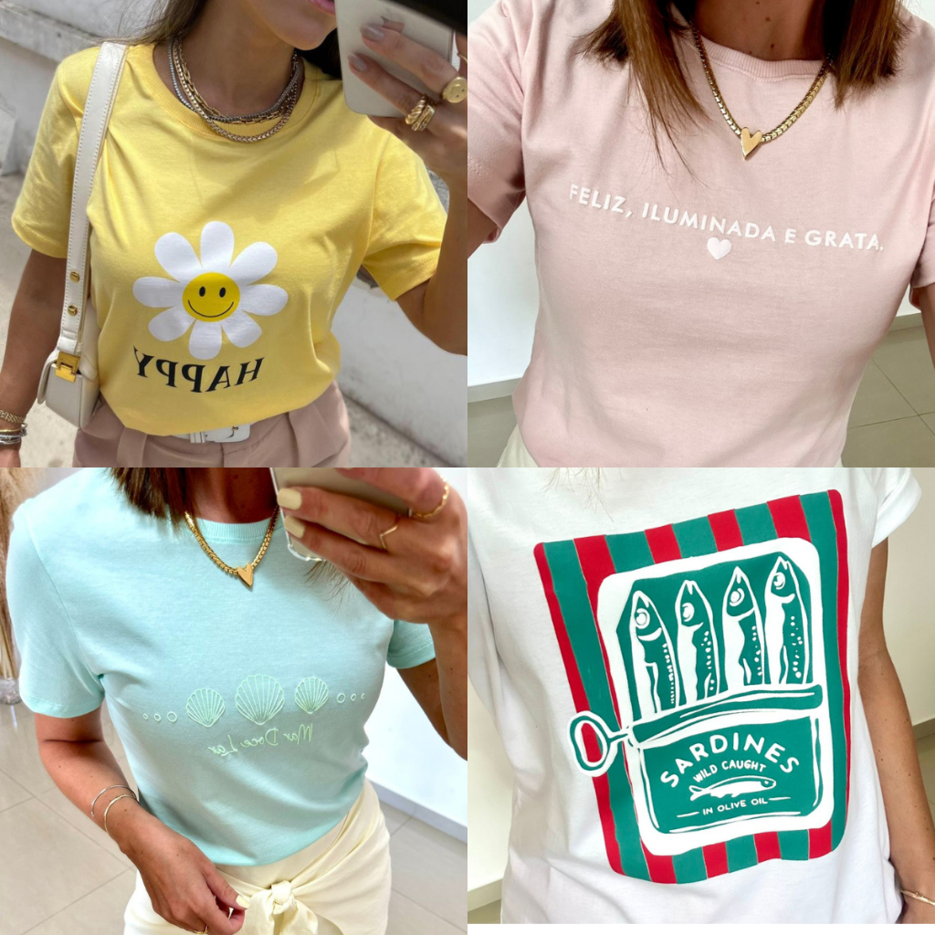 Camiseta Feminina 100% Algodão Estampada do Tamanhos P ao G1 - T-shirt Feminina Estilosa em Oferta na Shopee