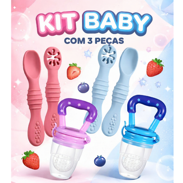 Kit 3 - Colheres de Silicone para Bebê + Chupeta Alimentadora | Introdução Alimentar, Frutas, Dentição