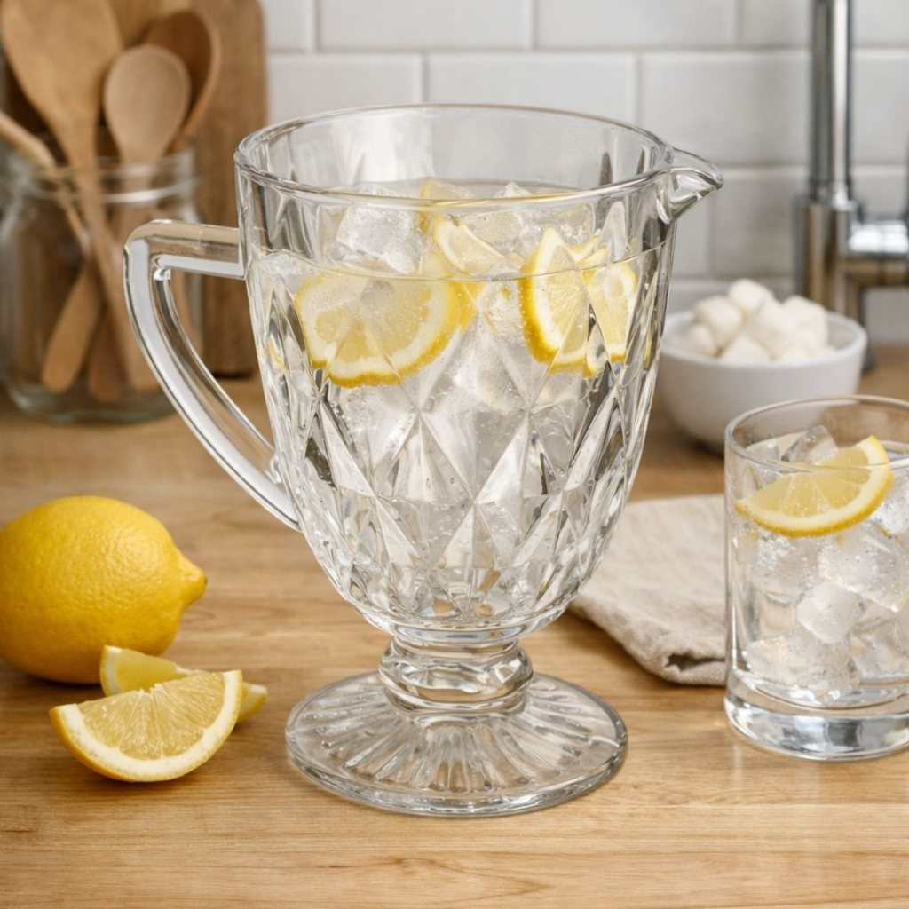 Jarra Luxo Diamond Vidro Transparente 1,2L Resistente Jarra Grande para suco agua chá