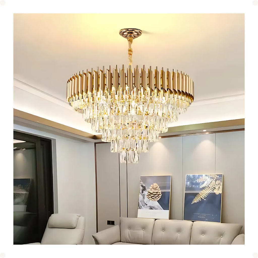 Lustre Pendente Vana Gold 3 Cristal L15 E14 Cristal K9 127/220v Dourado