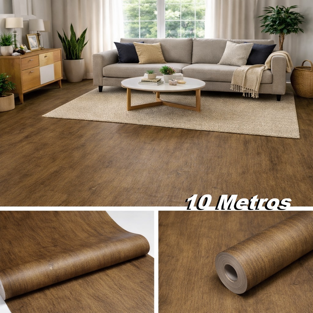 Revestimento Vinílico Autoadesivo Madeira 10m Lavável Piso e Parede