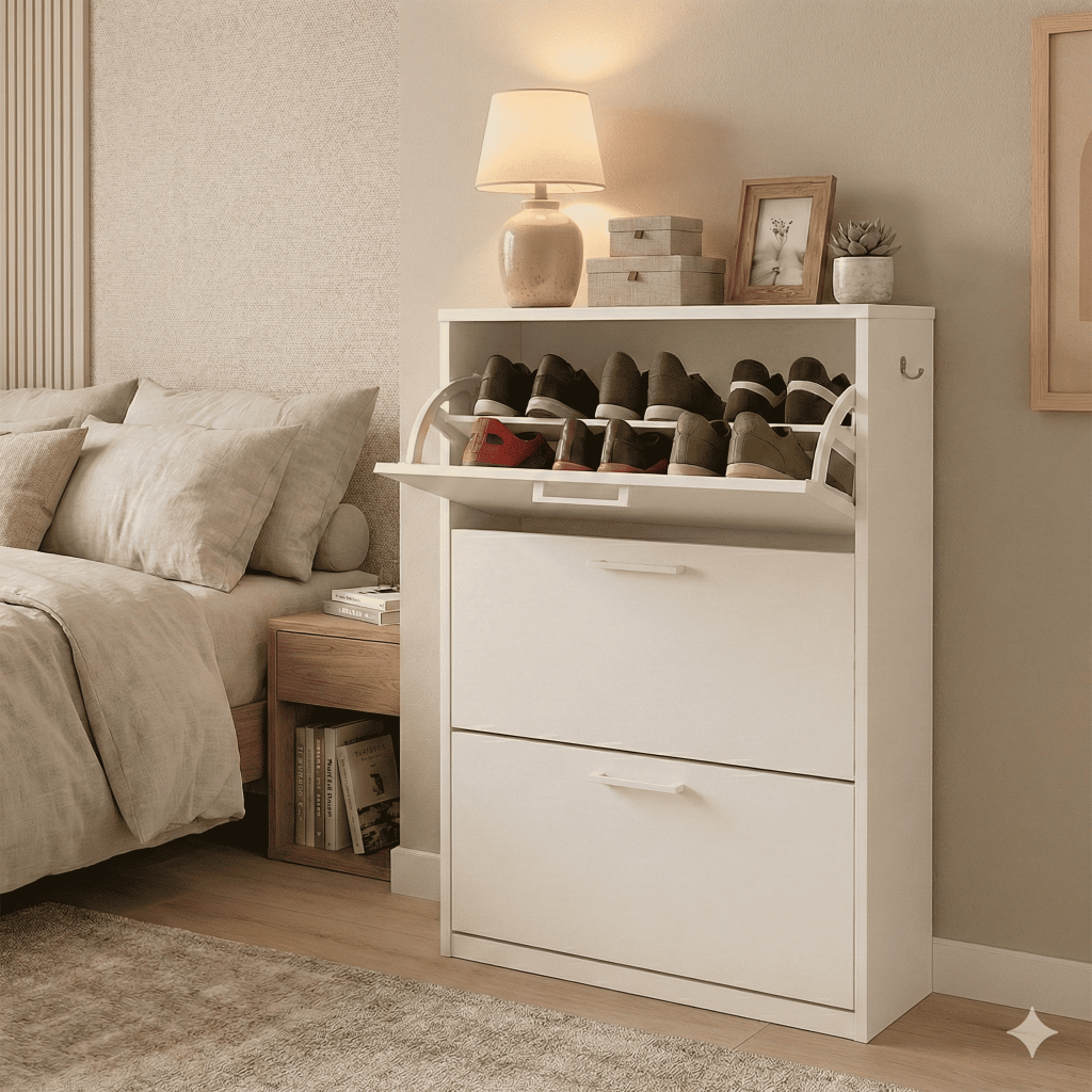 Móvel Sapateira Vertical Com 3 Gavetas Basculantes Para Até 20 Pares De Calçados Design Funcional em Oferta na Shopee
