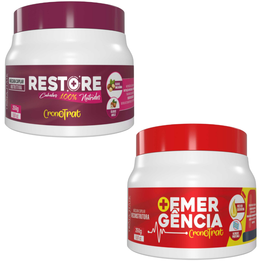 KIT EMERGÊNCIA + RESTORE 250G – MÁSCARAS DE RECONSTRUÇÃO E NUTRIÇÃO PARA CABELOS DANIFICADOS