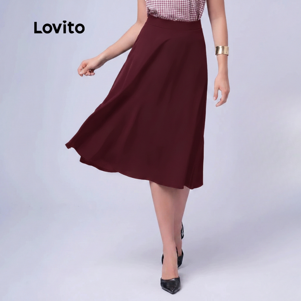 Lovito Saia Midi Rodada Modesta Feminina Lisa SKB412BRL441 em Oferta na Shopee