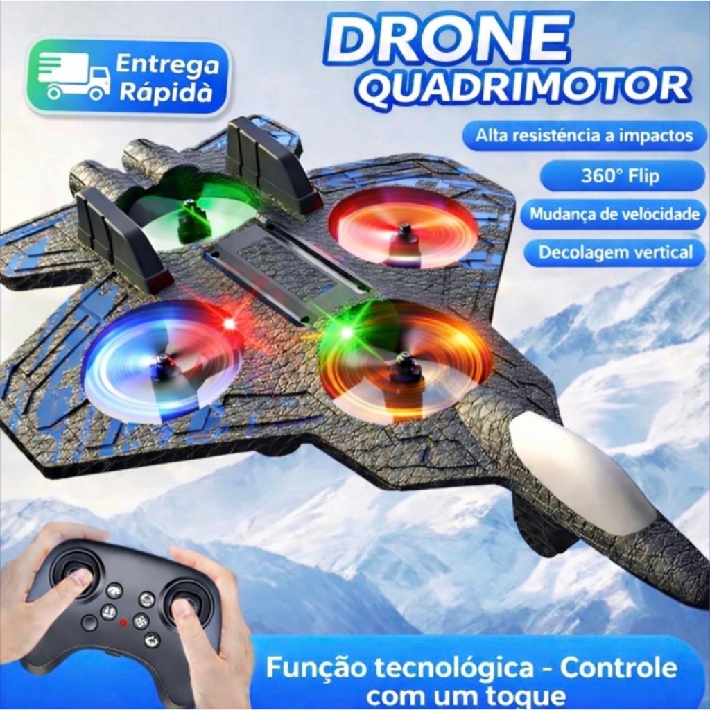 Avião Drone de Combate Aircraft Controle Remoto RC 2.4GHz 4 Motores Com Luz Bateria Recarregável Resistente em Oferta na Shopee
