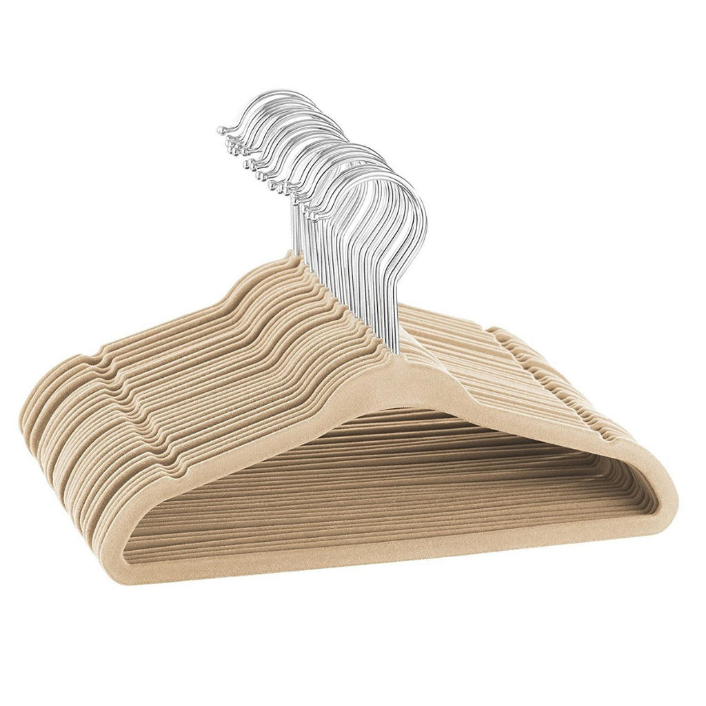 Kit 50 Cabides De Veludo Slim Ultra Finos Antideslizante Bege em Oferta na Shopee