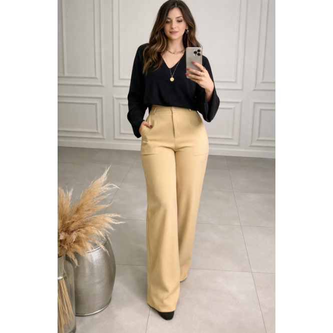 Blusa Feminina Cropped Alfaiataria Duna Manga Longa Flare Jeniffer