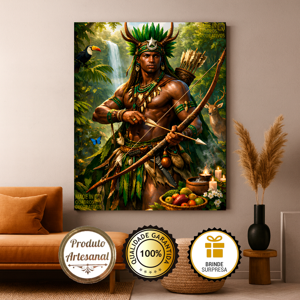 Quadro Decorativo Orixá Oxóssi Decoração Umbanda Candomblé Assentamento Altar Cores Vivas e Vibrante