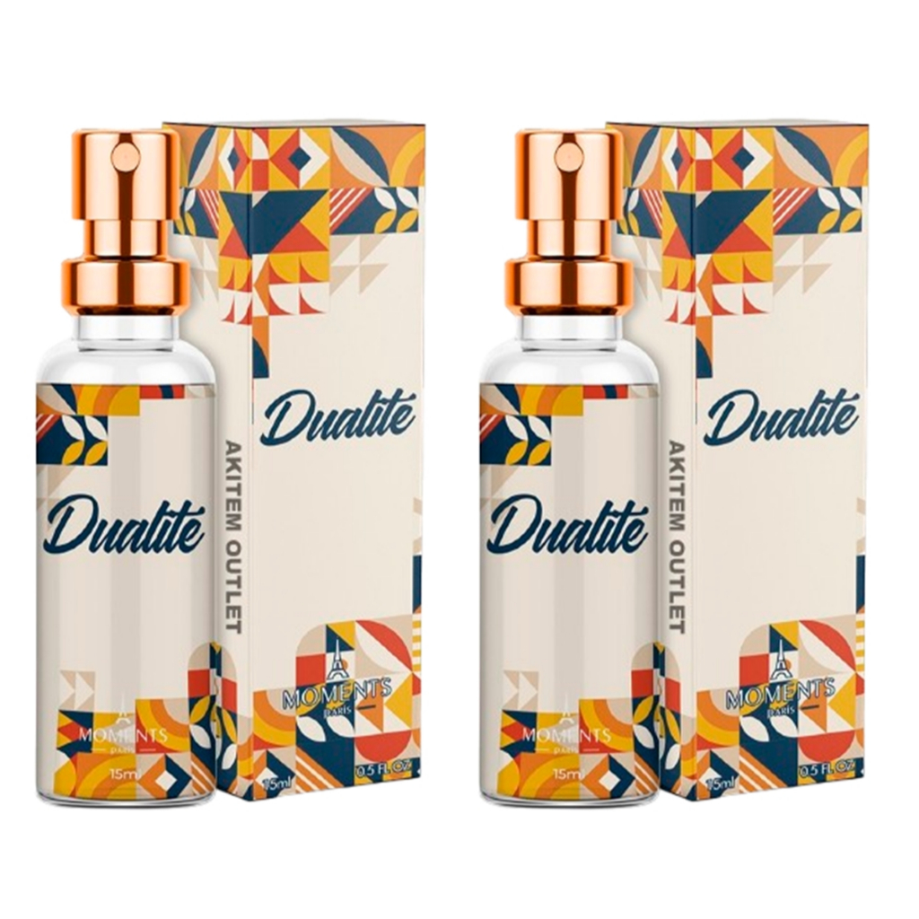 Kit 02 Perfume Feminino Dualite Moments Paris 15ml Para Bolso Bolsa Alta Fixação Marcante Paradox Todas As Ocasiões