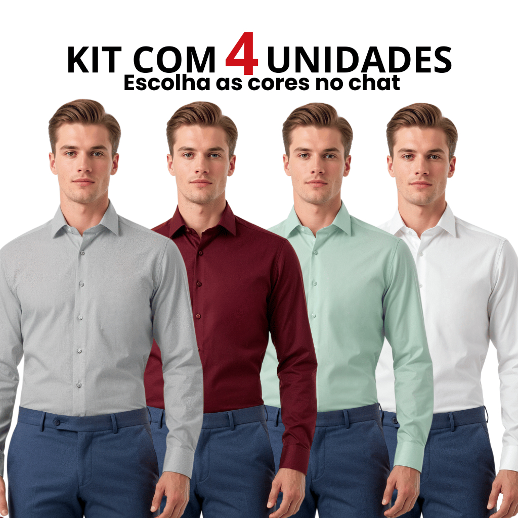 Kit 4 Camisa Social Masculino Camisa Masculina Social De Algodão Blusa Social Slim Fit Premium