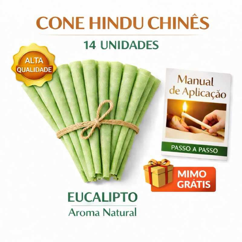 Cone Hindu Chinês 14 unidades Eucalipto Óleo Essencial com cera de abelha