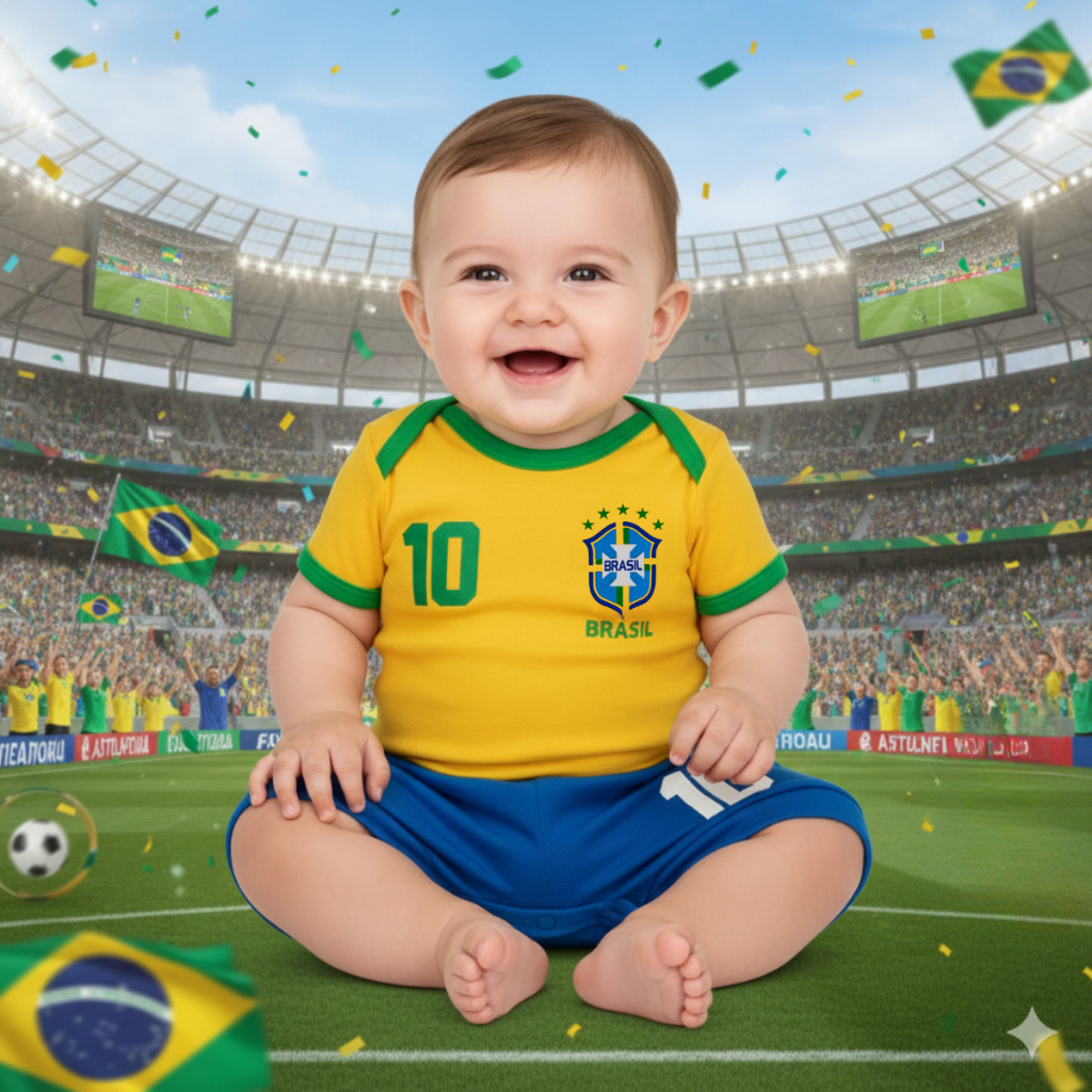 Body Bebê Brasil Temático Amarelo Kit 2 Peças