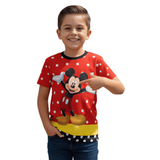 Camisa Masculina Adulta ou Infantil - Mickey Poá Vermelho em Oferta na Shopee