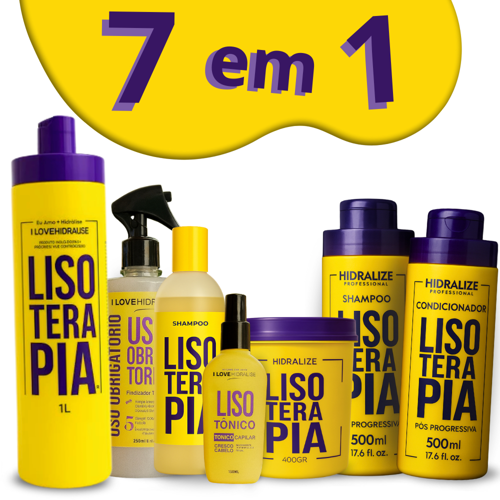 Kit 7 em 1 Lisoterapia Progressiva Sem Formol Shampoo Condicionador Máscar Tônico Protetor Anti
