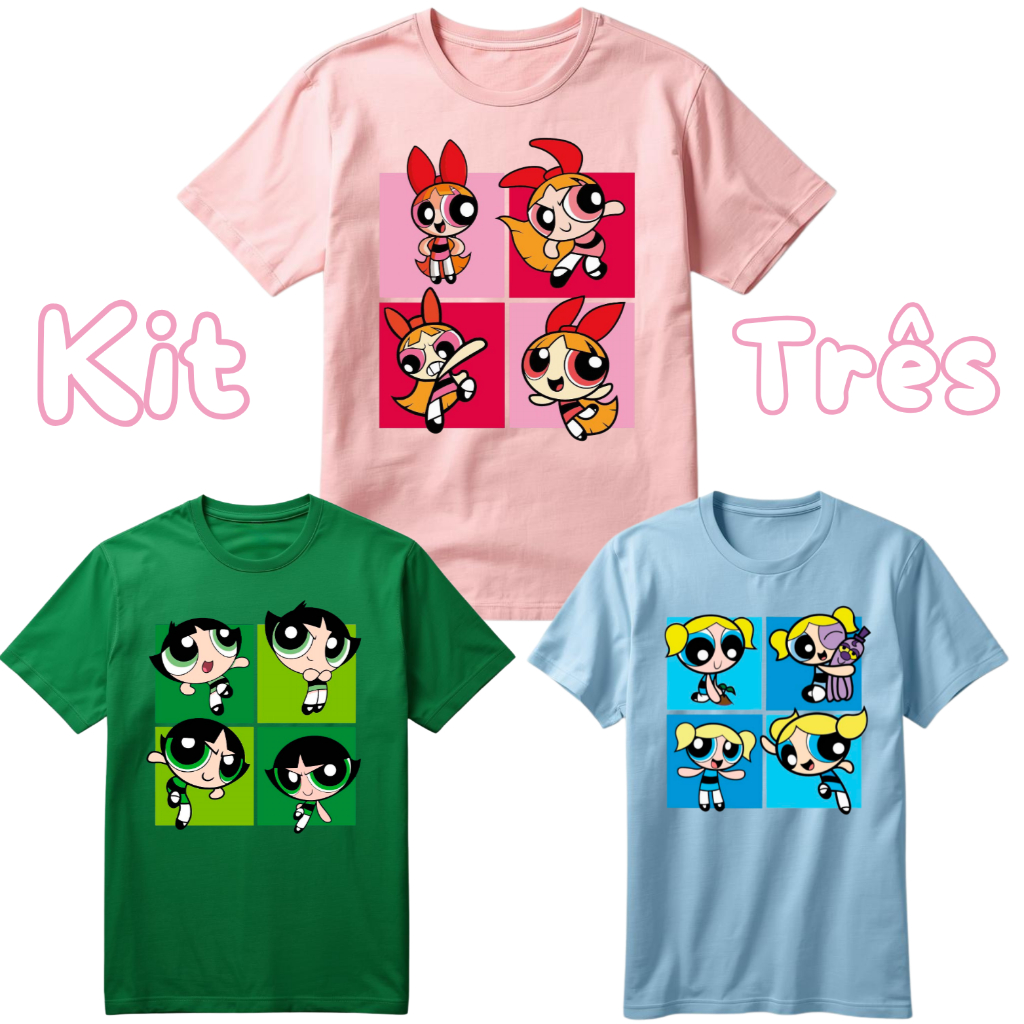 Camiseta Camisa Blusa Meninas Super Poderosas Florzinha Lindinha Docinho Estampada Infantil Algodão