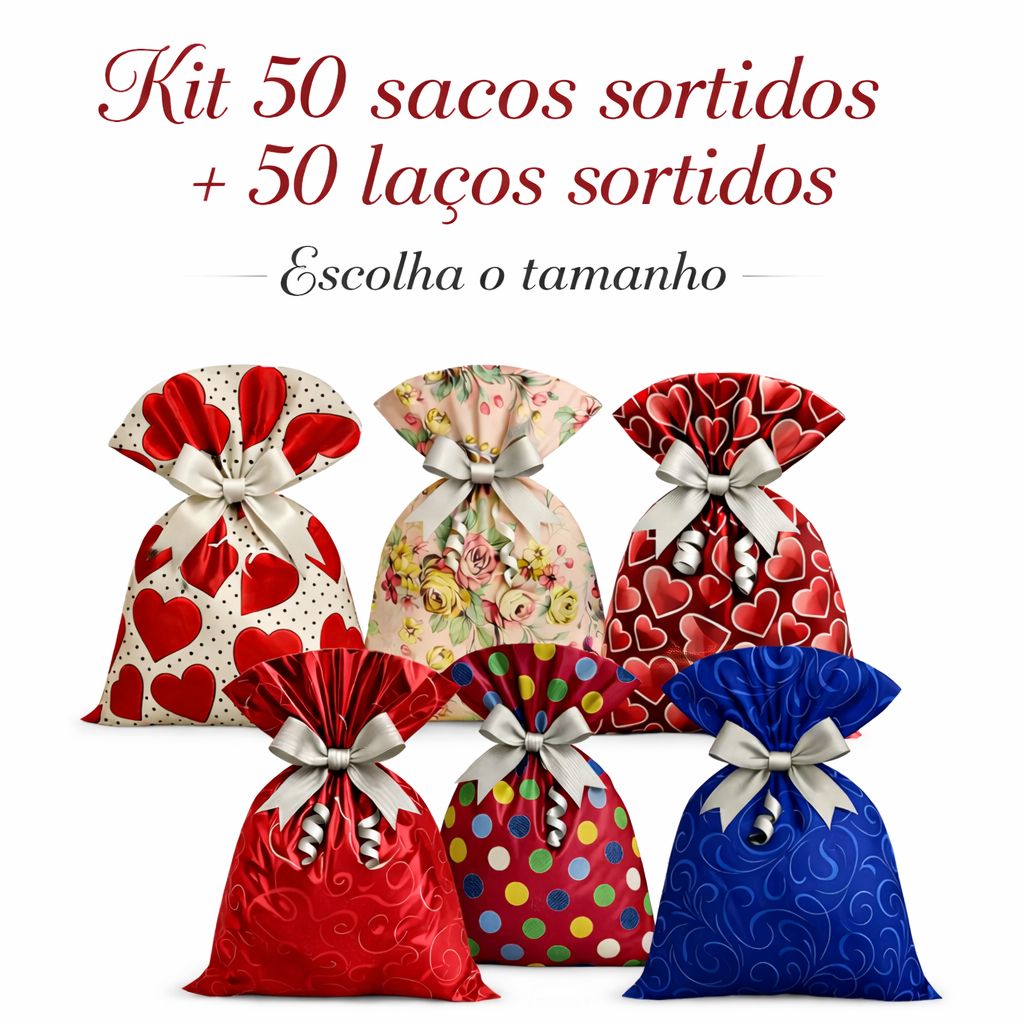 Kit 50un Sacos Presente Neutros Sortidos + 50 laços | Escolha o tamanho | Romântico Festa Lembrancinha Luxo em Oferta na Shopee
