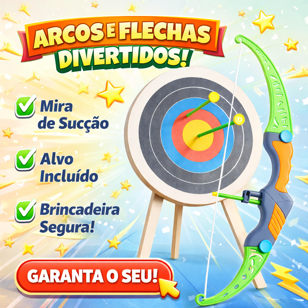 Arco e Flecha Infantil com Ventosa Brinquedo de Arqueria Seguro Esportivo para Criança Menino Menina