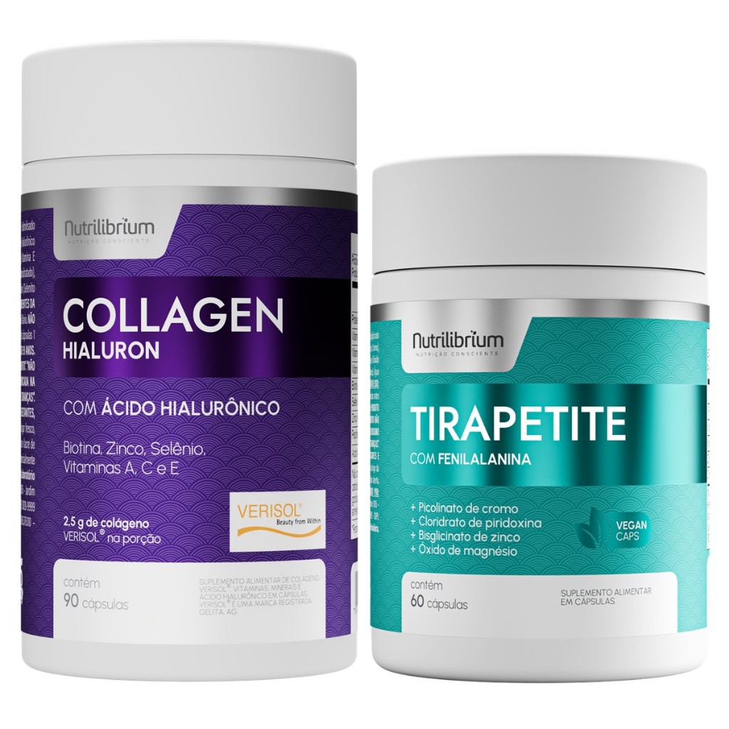 Kit Colágeno Verisol Ácido Hialurônico 90 Caps + Tirapetite 60 Caps Nutrilibrium em Oferta na Shopee