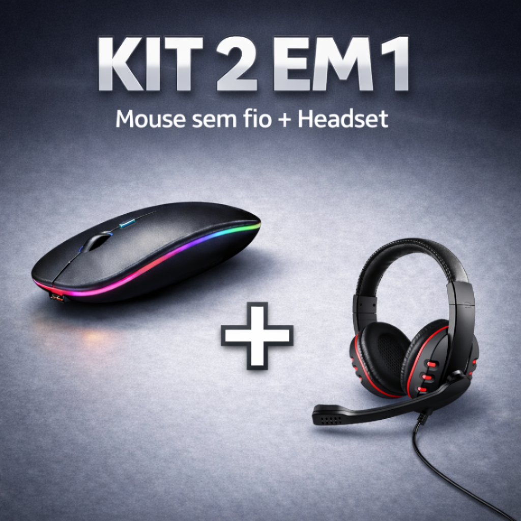 Kit Mouse Sem Fio Bluetooth + Fone Com Fio Headset Com Microfone P2