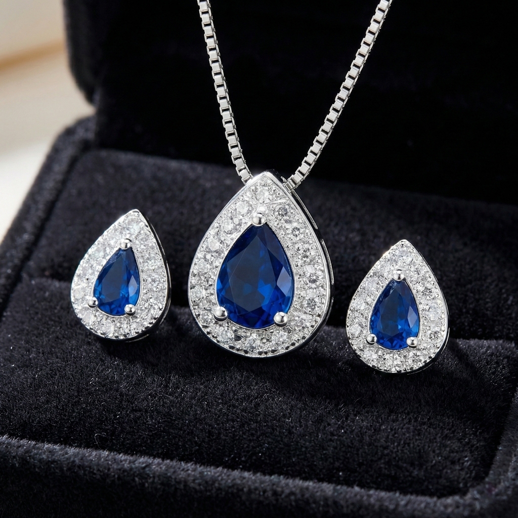 【Várias Cores】 Conjunto Feminino Com Pedra Central Gota E Halo Zircônia Banhado a Prata 925 em Oferta na Shopee