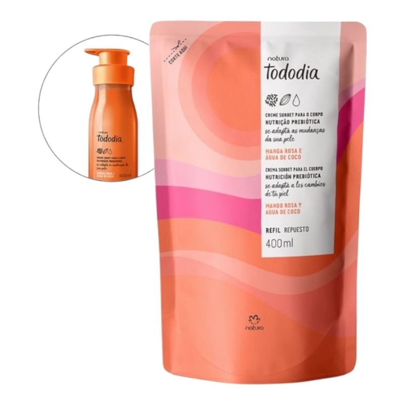 Refil Creme Sorbet Hidratante Corporal Natura Tododia de Manga Rosa e Água de Coco  Data de validade: 30/10/2026