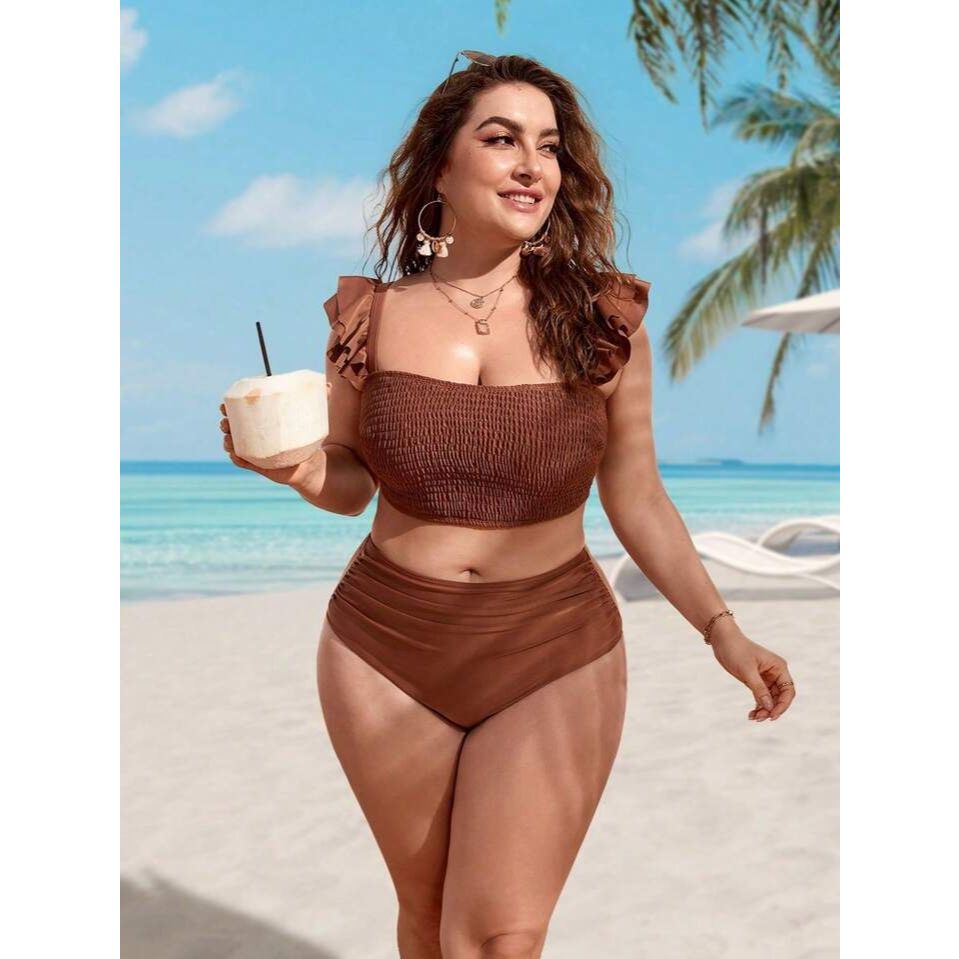Biquíni Plus Size top croppet cintura alta • Top com Bojo Removível • Super Conforto babado biquini hotpand