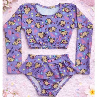 Biquíni Infantil Blusinha Manga Longa e Calcinha Babado com Proteção UV+50 Suplex Moda Praia em Oferta na Shopee