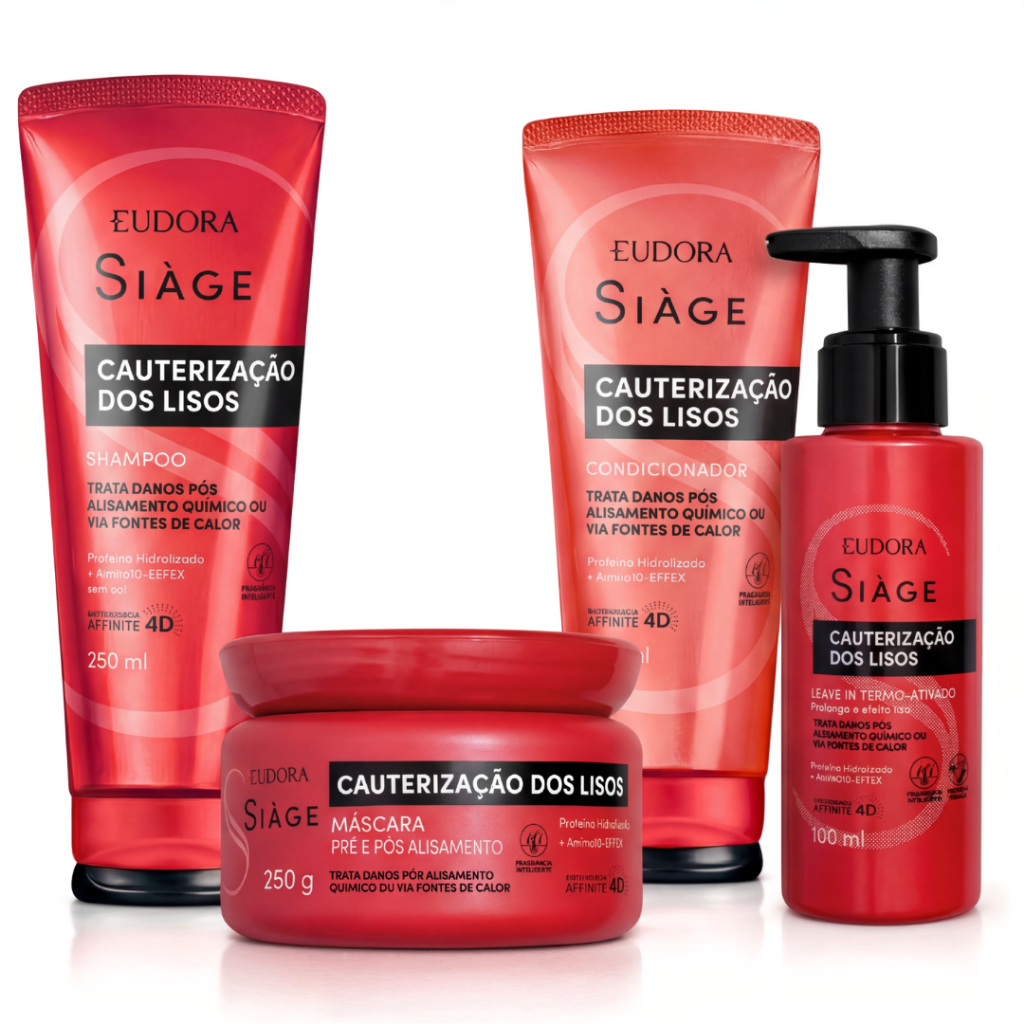 Kit 4 Completo Eudora Siàge Cauterização Dos Lisos Hidratação Shampoo + Condicionador + Máscara Capilar + Leave-in
