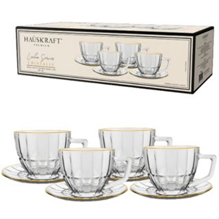 Jogo de 4 Xicaras Para Café Cristal c/ Pires Borda Dourada Premium Cristalle em Oferta na Shopee