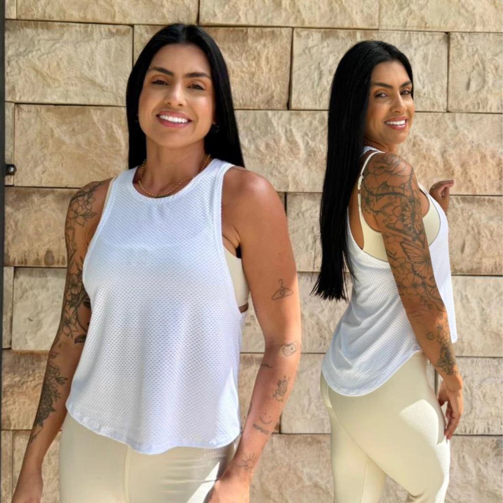 Blusa Regata Cavada Feminina Academia Treino Fitness Dry Fit Telinha Furinho